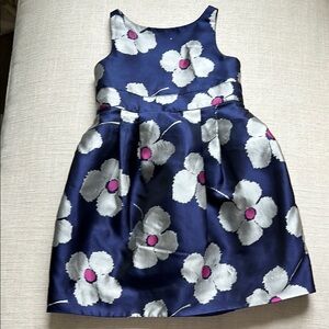 Navy Blue Floral A-Line Midi Dress